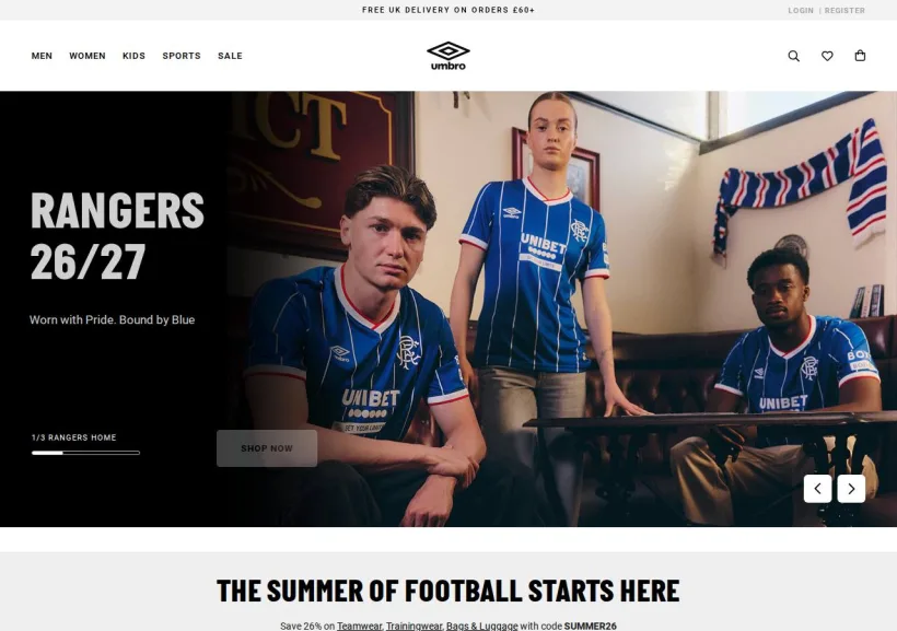 Schermata della pagina offerta di Umbro