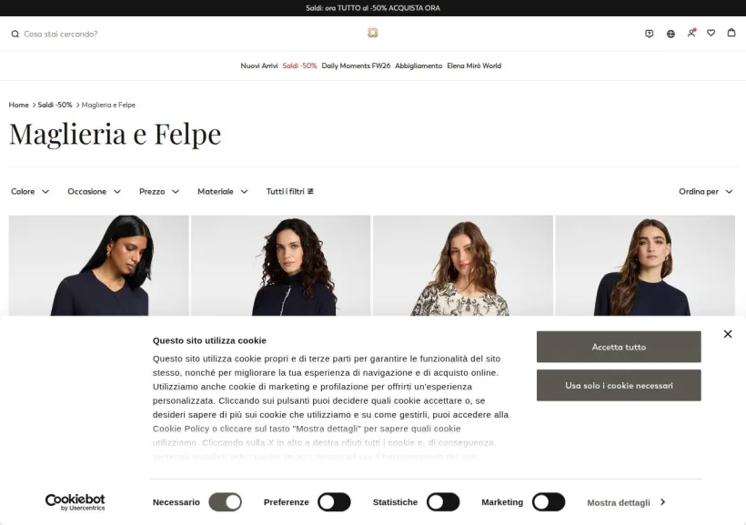 Schermata della pagina offerta di Elena Mirò 