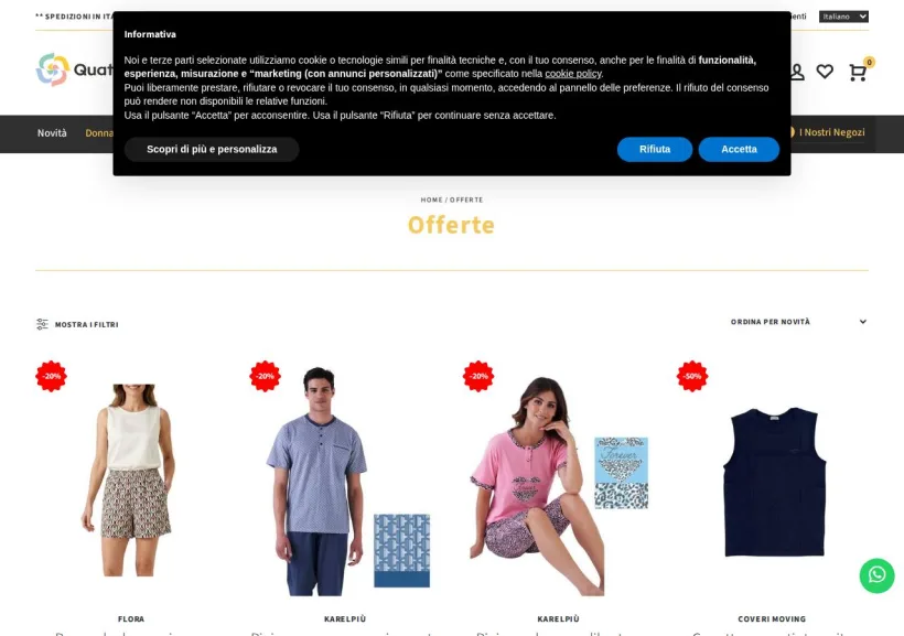 Schermata della pagina offerta di Quattro Stagioni