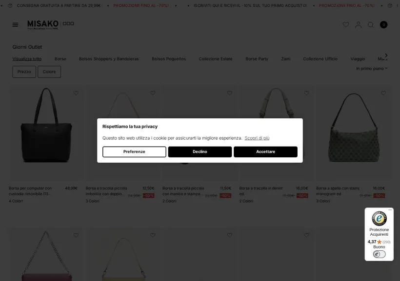 Schermata della pagina offerta di Misako