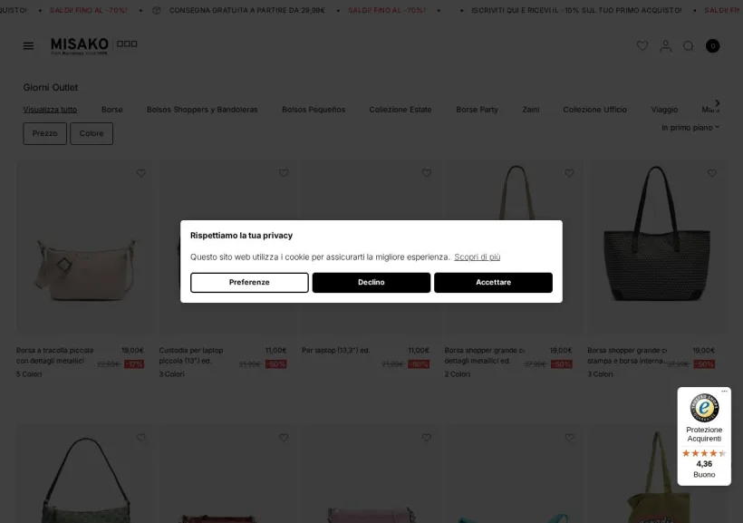 Schermata della pagina offerta di Misako