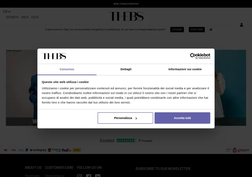 Schermata della pagina offerta di Thebs
