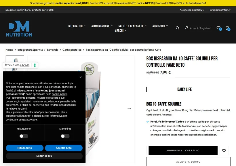 Schermata della pagina offerta di DM Nutrition