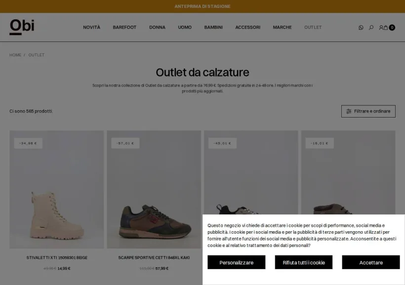 Schermata della pagina offerta di OBI