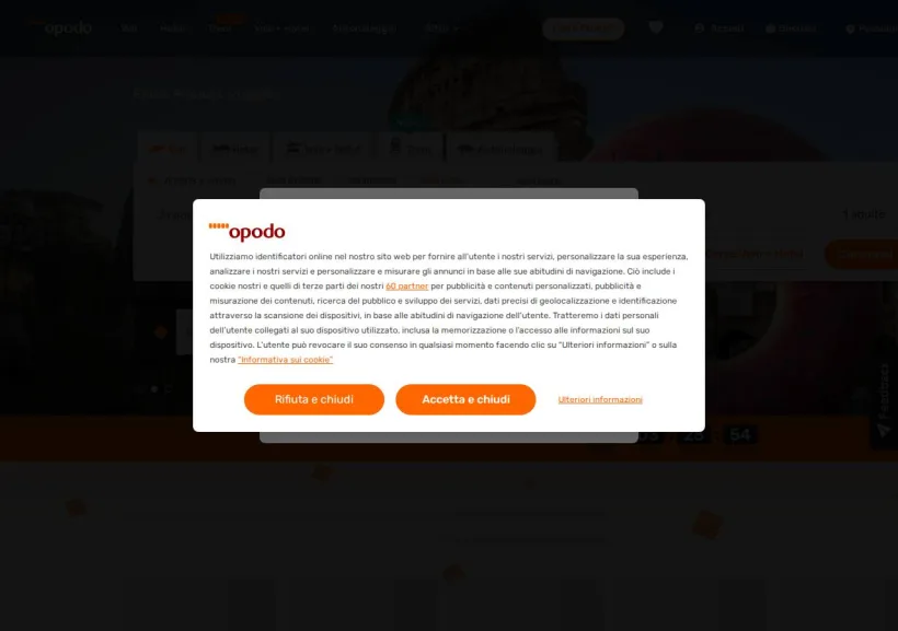 Schermata della pagina offerta di Opodo