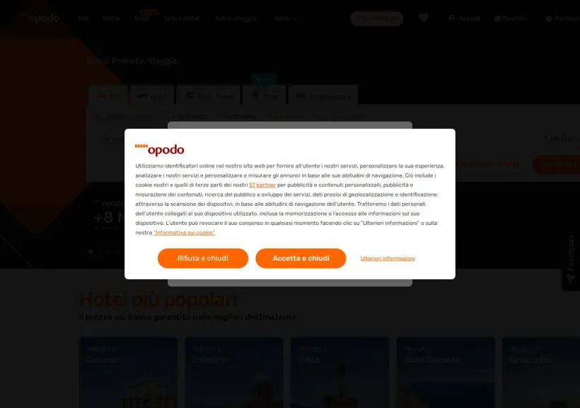 Schermata della pagina offerta di Opodo