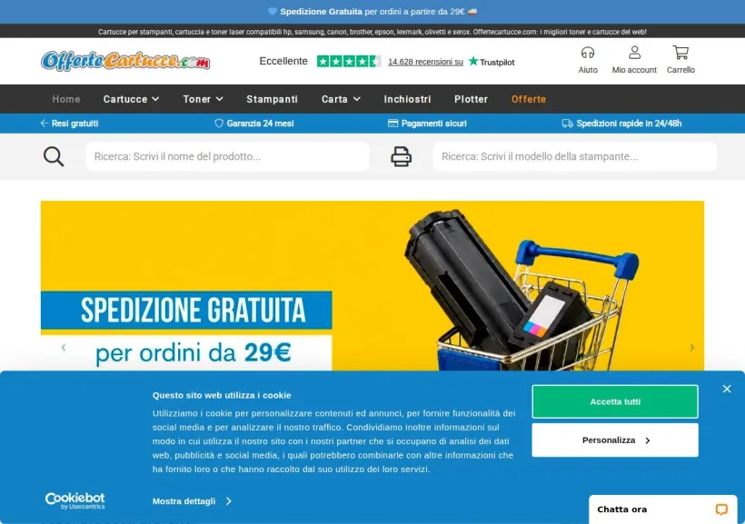 Schermata della pagina offerta di OfferteCartucce