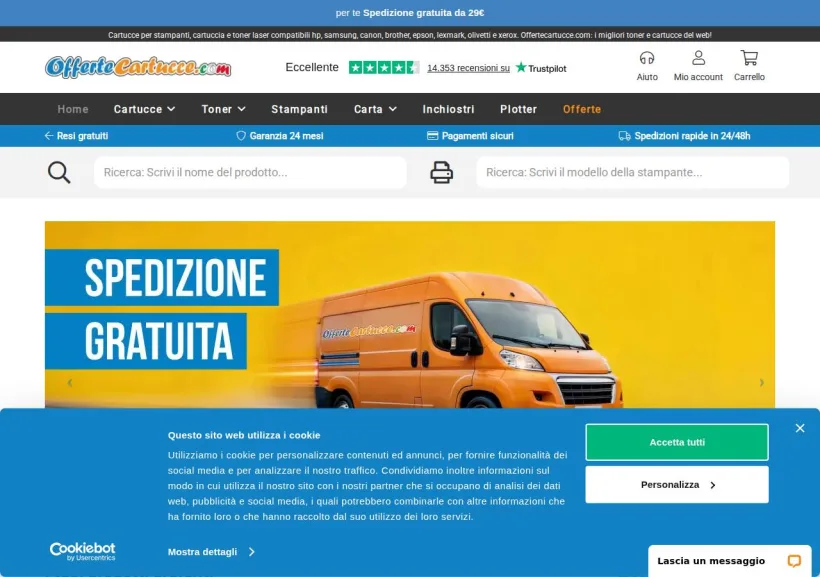 Schermata della pagina offerta di OfferteCartucce