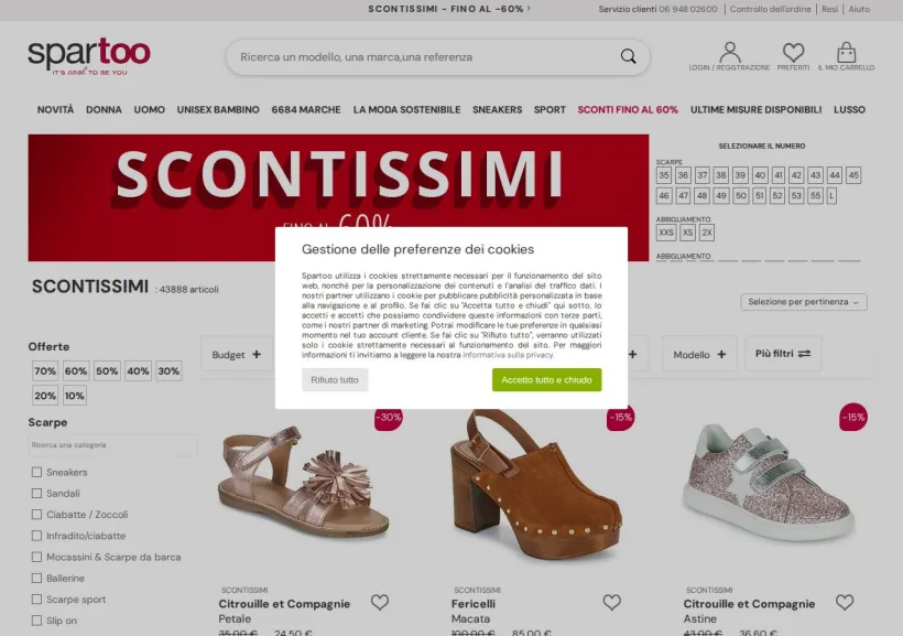 Schermata della pagina offerta di Spartoo