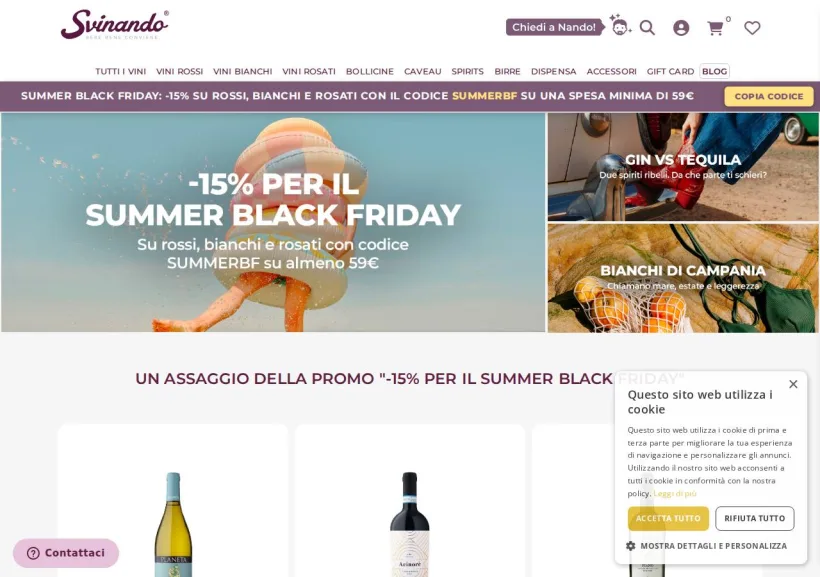 Schermata della pagina offerta di Svinando