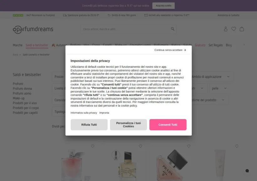 Schermata della pagina offerta di Parfumdreams