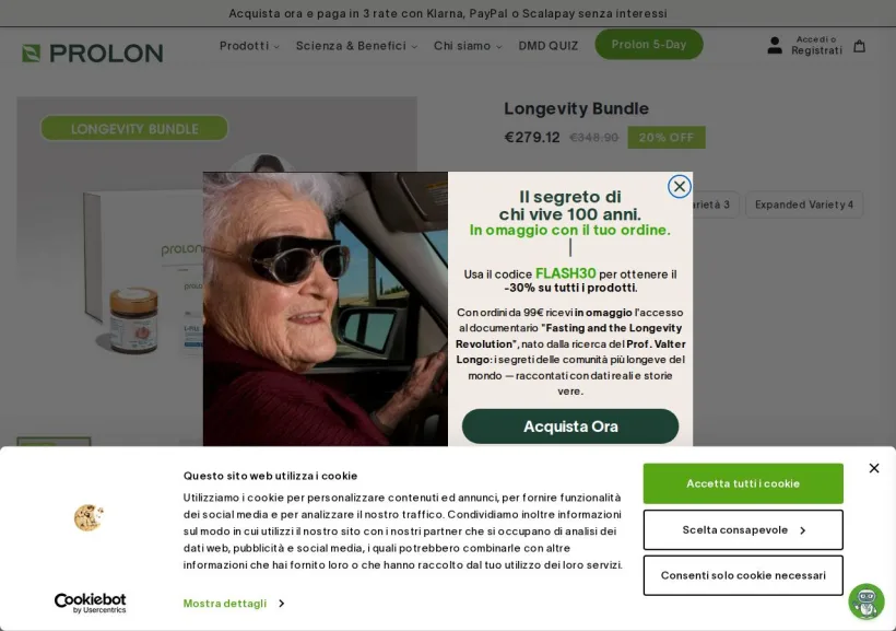 Schermata della pagina offerta di Prolon