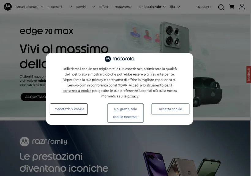 Schermata della pagina offerta di Motorola