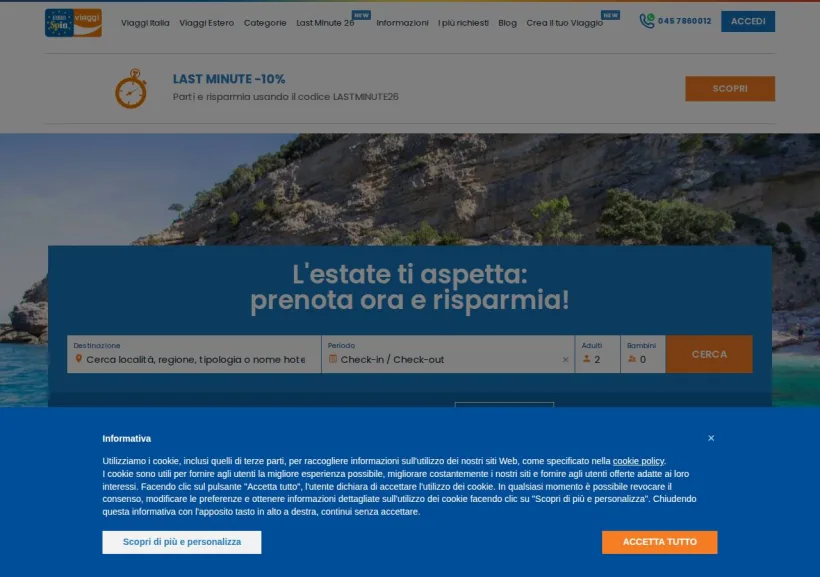Schermata della pagina offerta di Eurospin Viaggi