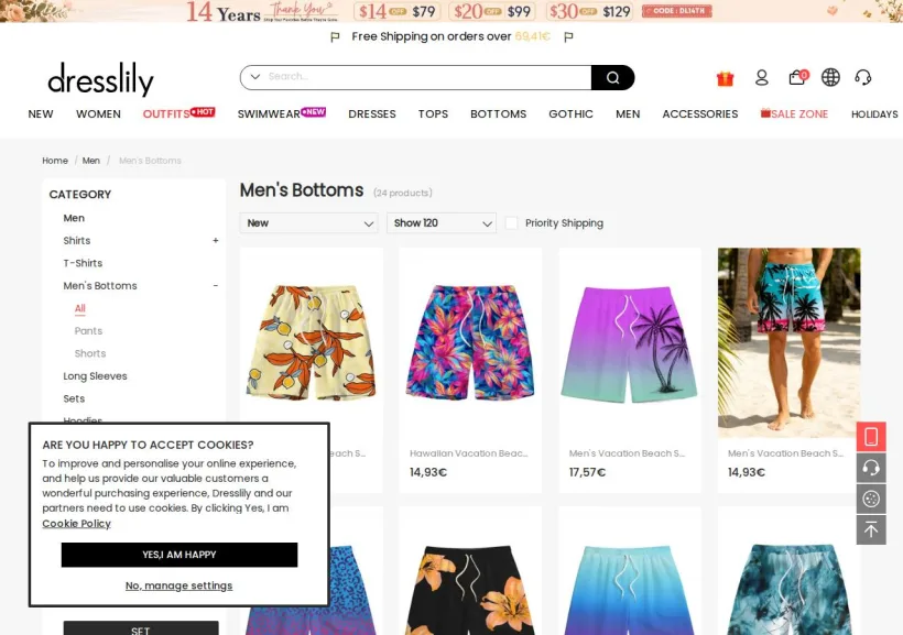 Schermata della pagina offerta di Dresslily