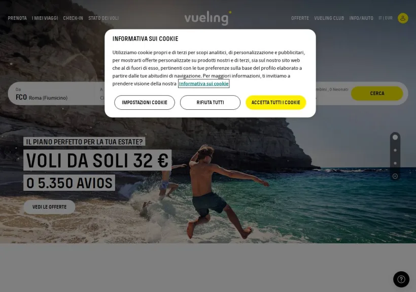 Schermata della pagina offerta di Vueling
