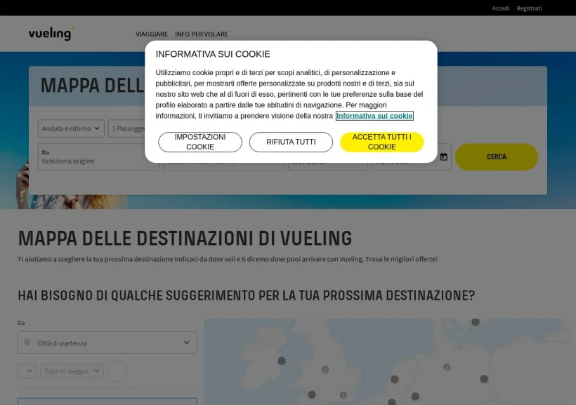 Schermata della pagina offerta di Vueling
