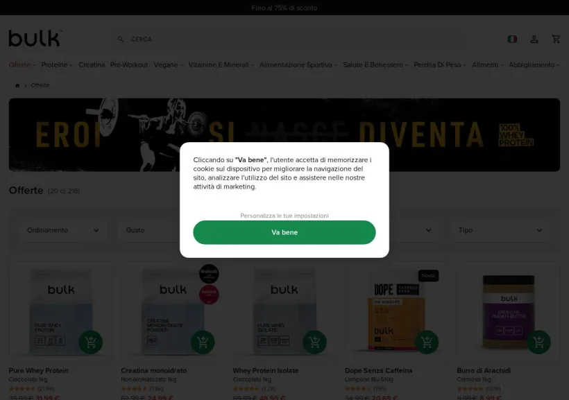 Schermata della pagina offerta di Bulk
