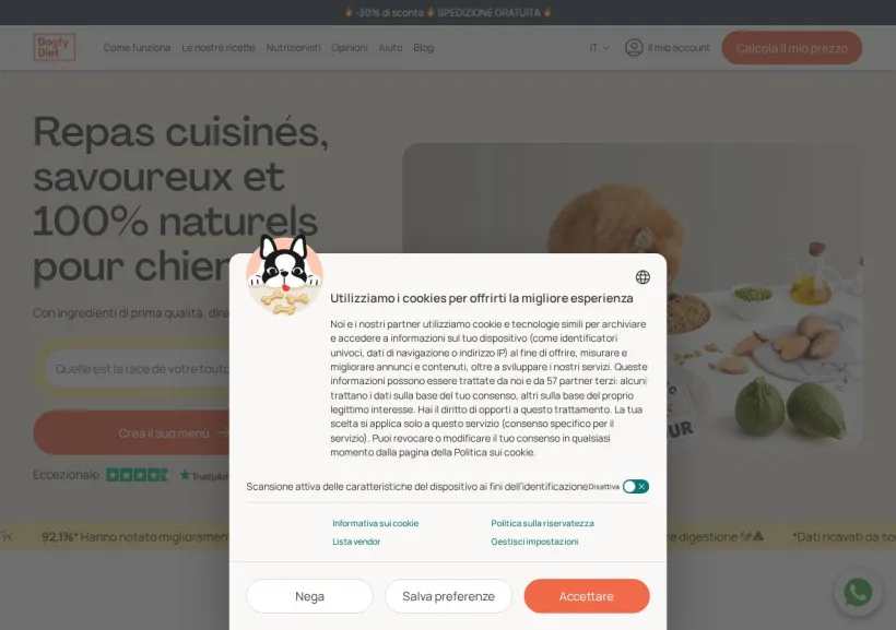 Schermata della pagina offerta di Dogfy Diet Italia