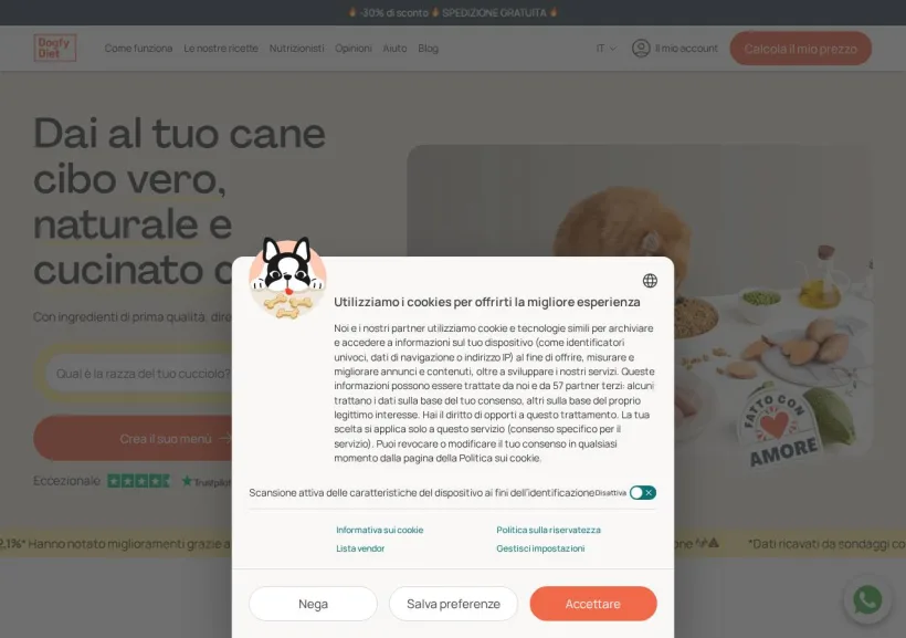Schermata della pagina offerta di Dogfy Diet Italia