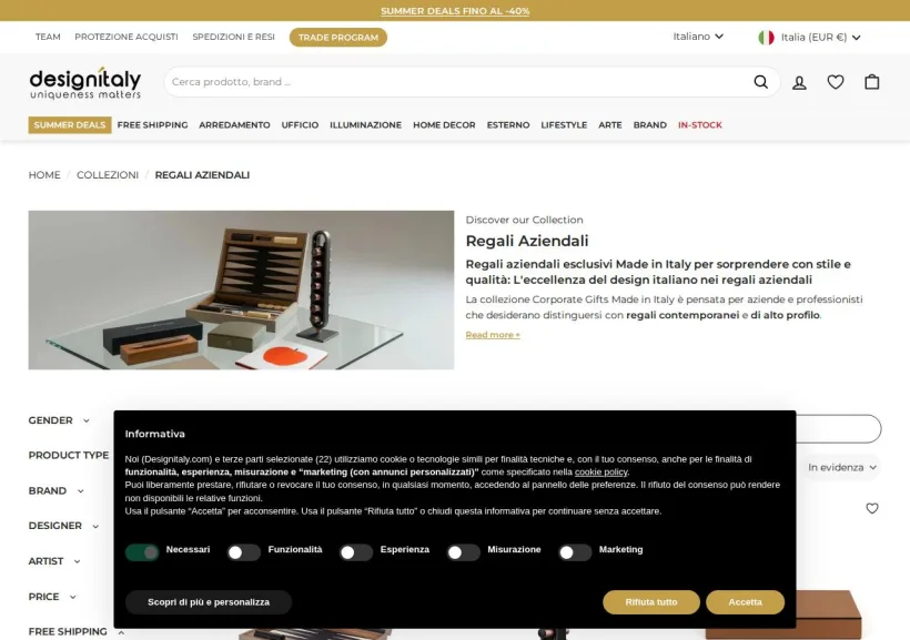 Schermata della pagina offerta di Design Italy