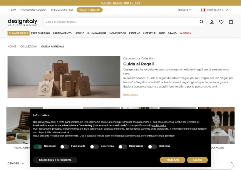 Schermata della pagina offerta di Design Italy