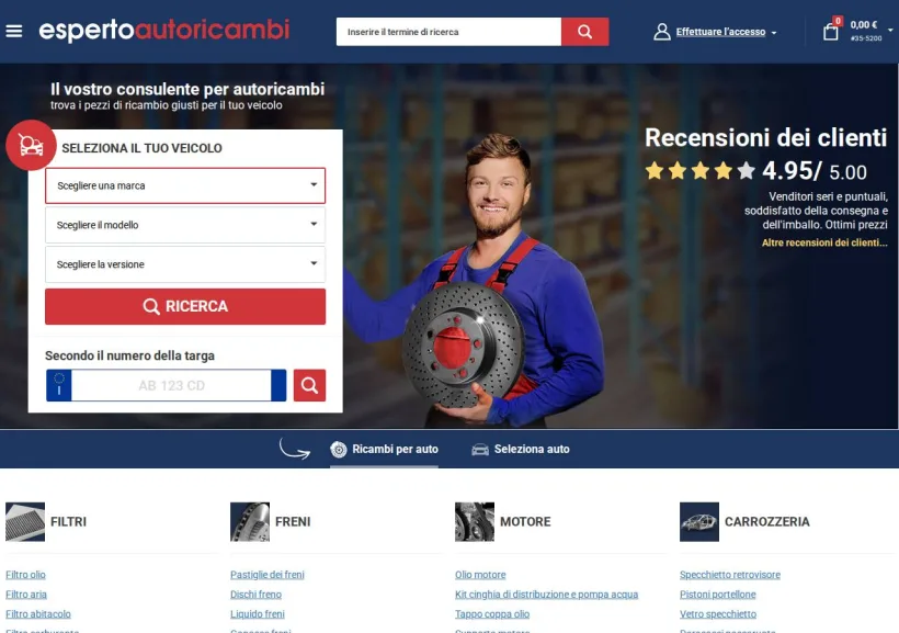 Schermata della pagina offerta di Espertoautoricambi