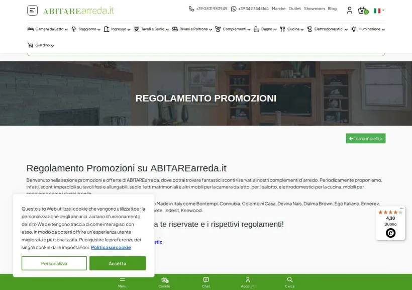 Schermata della pagina offerta di AbitareArreda