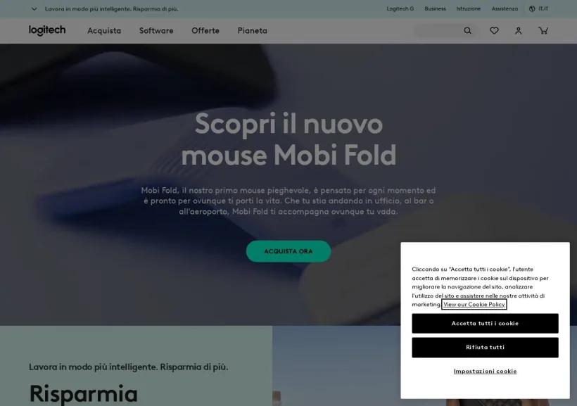Schermata della pagina offerta di Logitech