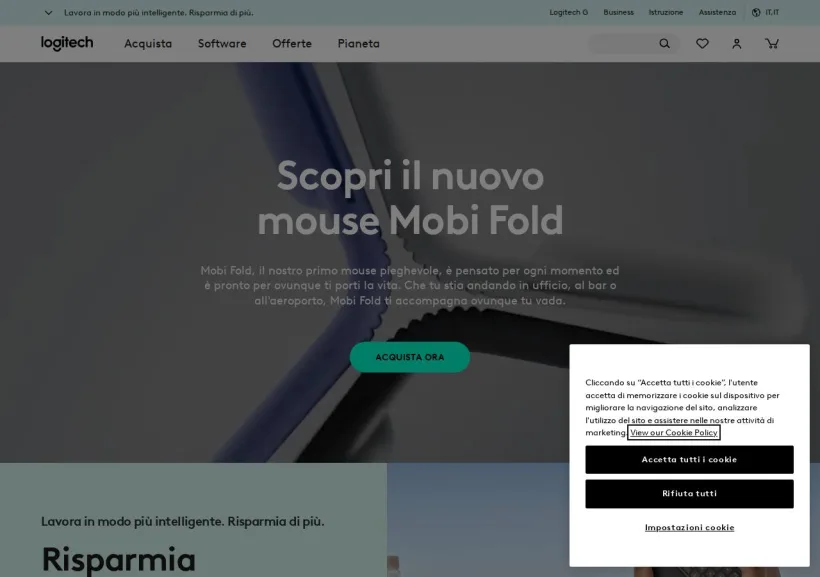Schermata della pagina offerta di Logitech
