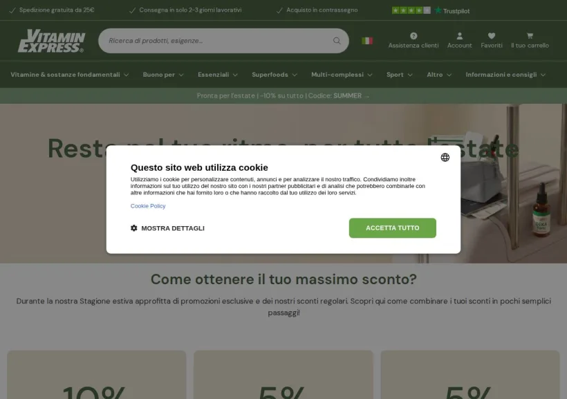 Schermata della pagina offerta di Vitamin Express
