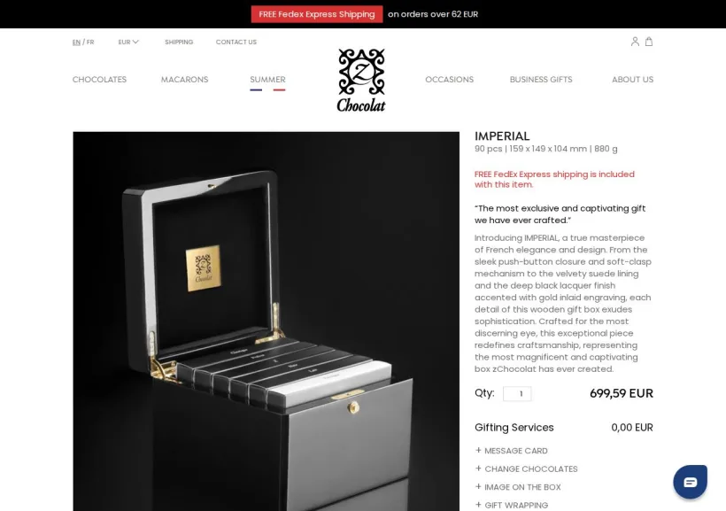 Schermata della pagina offerta di zChocolat.com