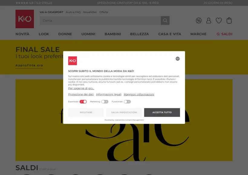 Schermata della pagina offerta di Kastner & Öhler