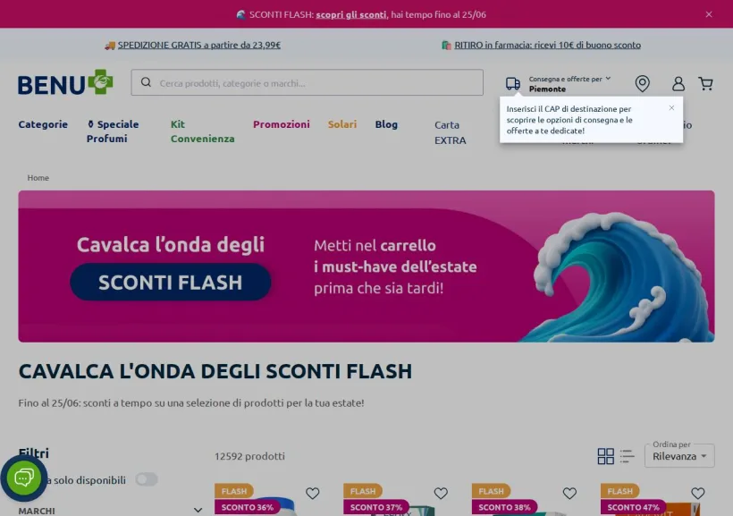 Schermata della pagina offerta di Benu Farma