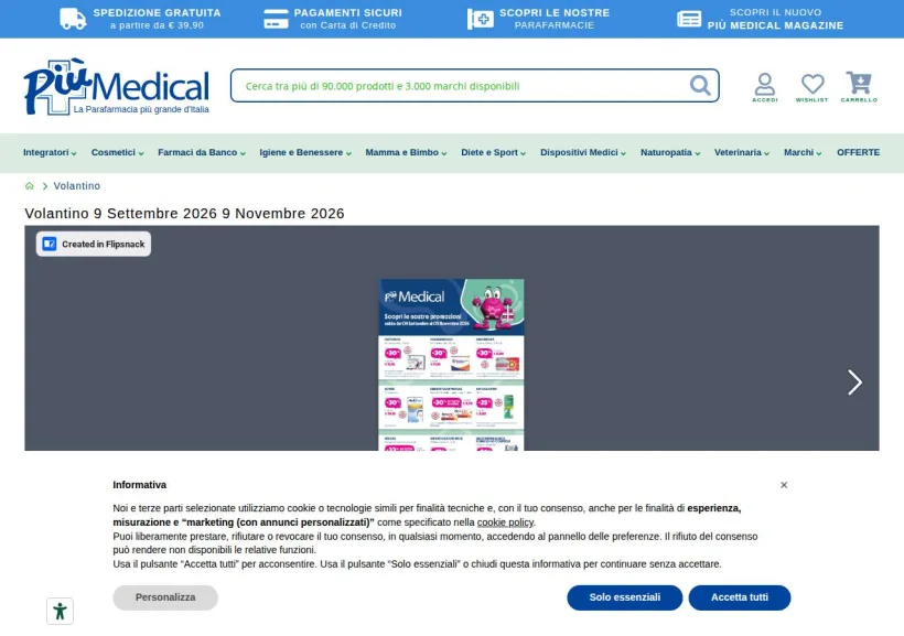 Schermata della pagina offerta di Più Medical