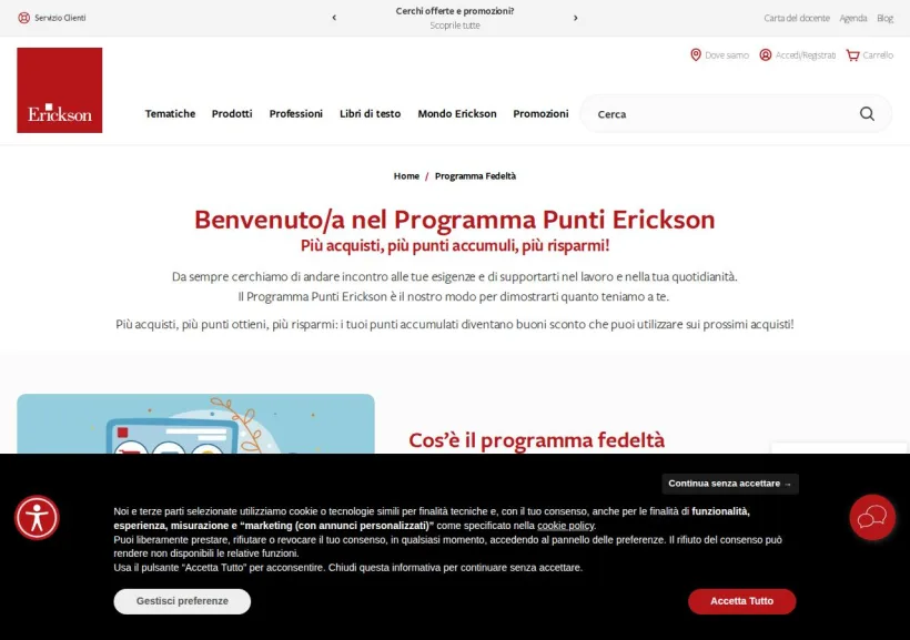 Schermata della pagina offerta di Erickson