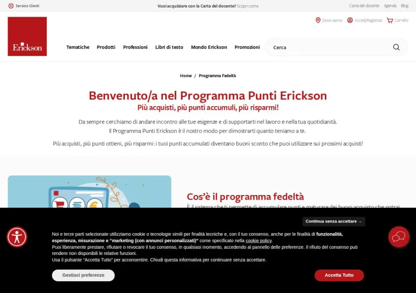 Schermata della pagina offerta di Erickson