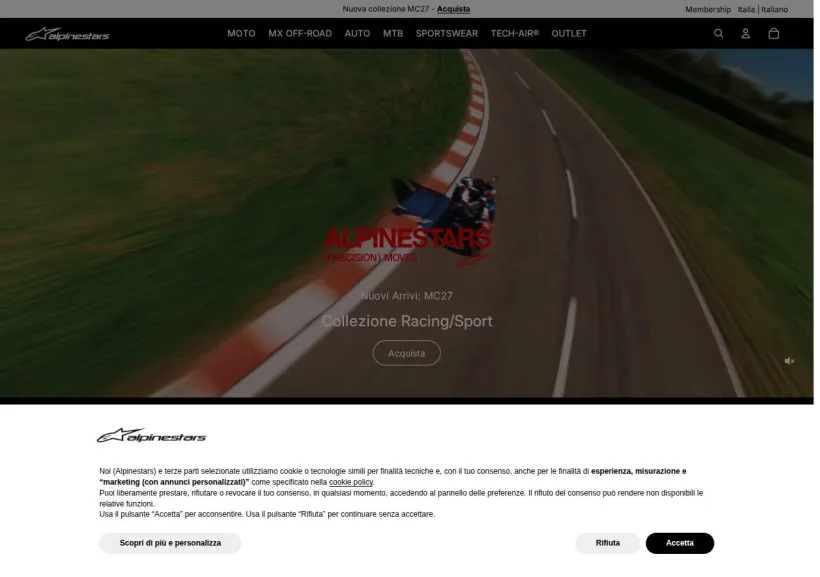 Schermata della pagina offerta di Alpinestars