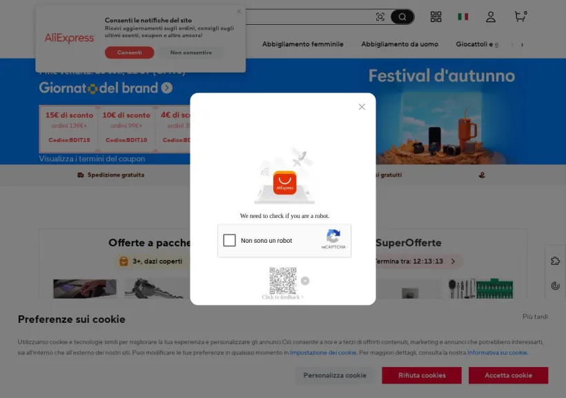 Schermata della pagina offerta di AliExpress