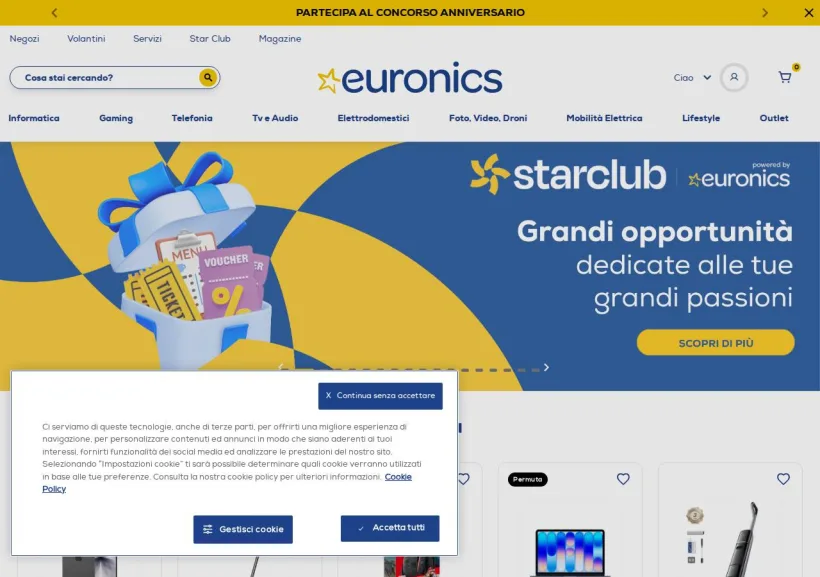 Schermata della pagina offerta di Euronics