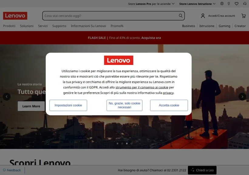 Schermata della pagina offerta di Lenovo