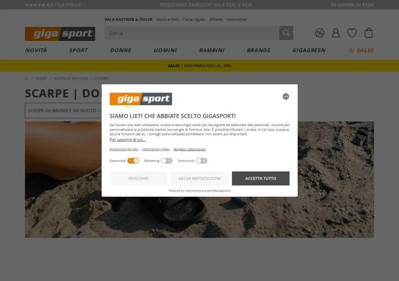 Schermata della pagina offerta di Gigasport