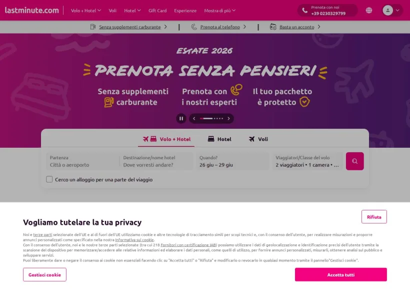 Schermata della pagina offerta di Lastminute.com