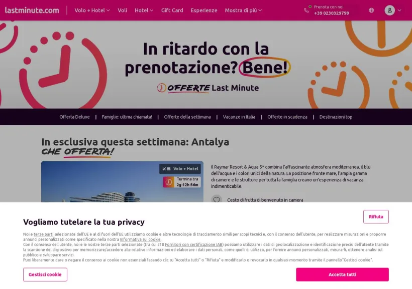 Schermata della pagina offerta di Lastminute.com