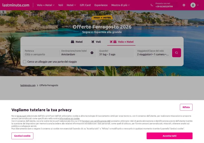 Schermata della pagina offerta di Lastminute.com