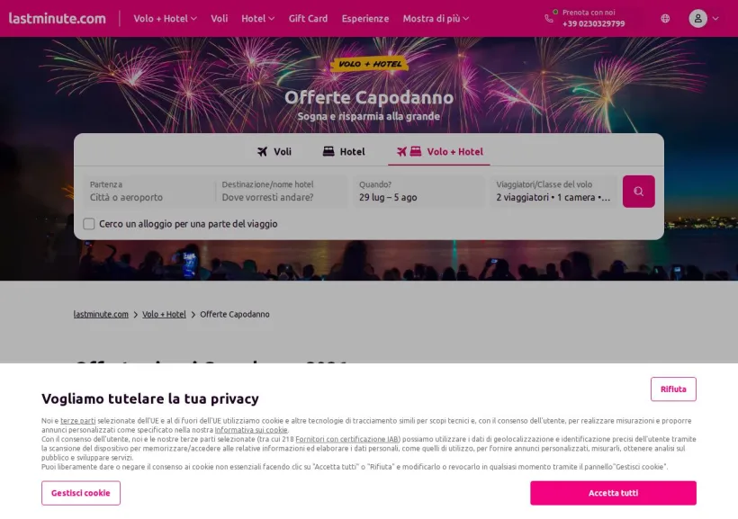 Schermata della pagina offerta di Lastminute.com