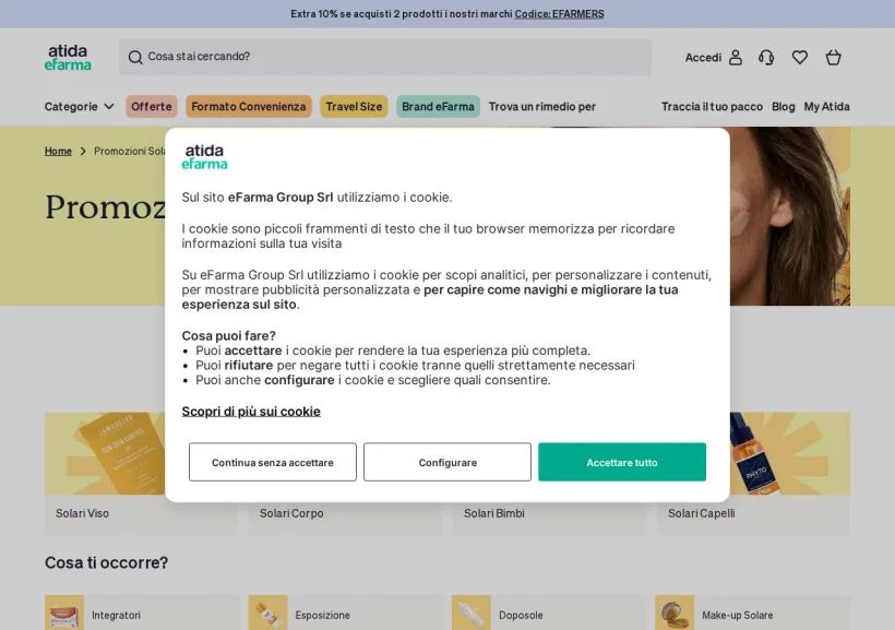Schermata della pagina offerta di eFarma