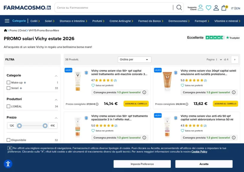 Schermata della pagina offerta di Farmacosmo