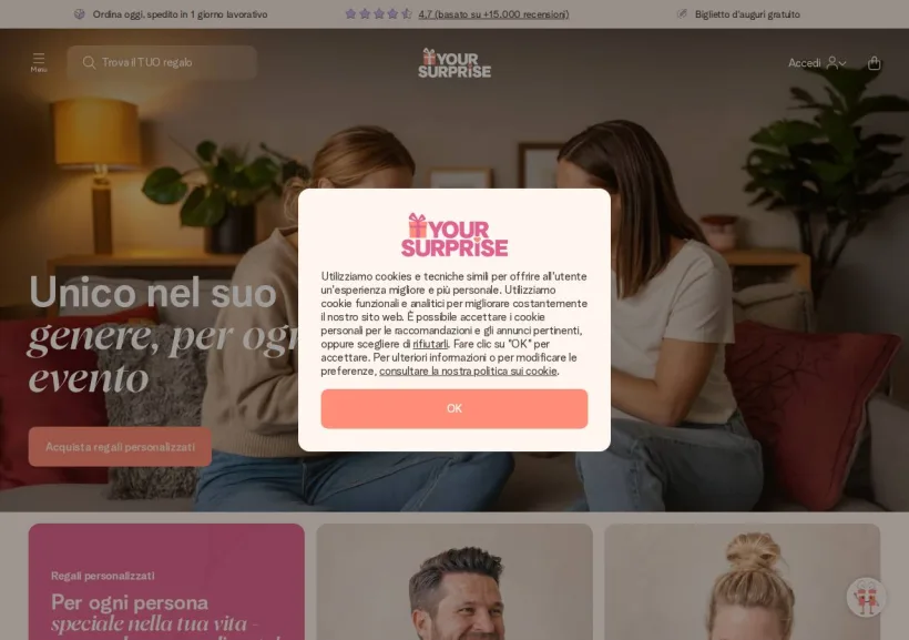 Schermata della pagina offerta di yoursurprise