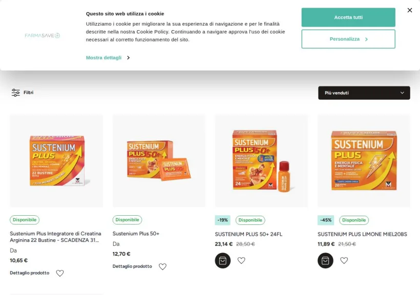 Schermata della pagina offerta di Farmasave